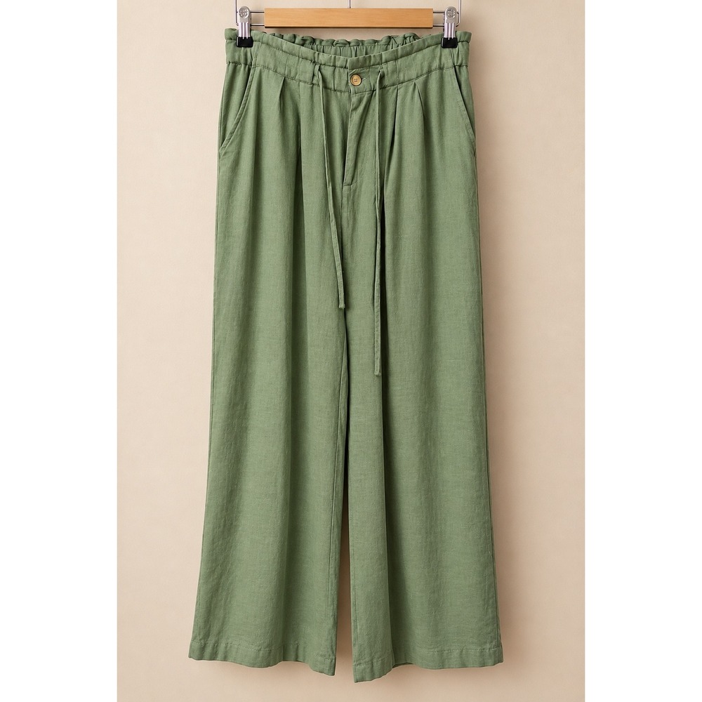 Thread & Supply Linen Blend Wide Leg Drawstring Pants L School Drop off Comfort